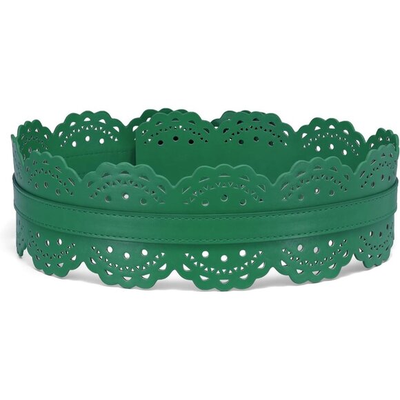 Women\'s Wide Dresses Chunky Thick Leather Waist Prong Buckle Belts Silver  Green